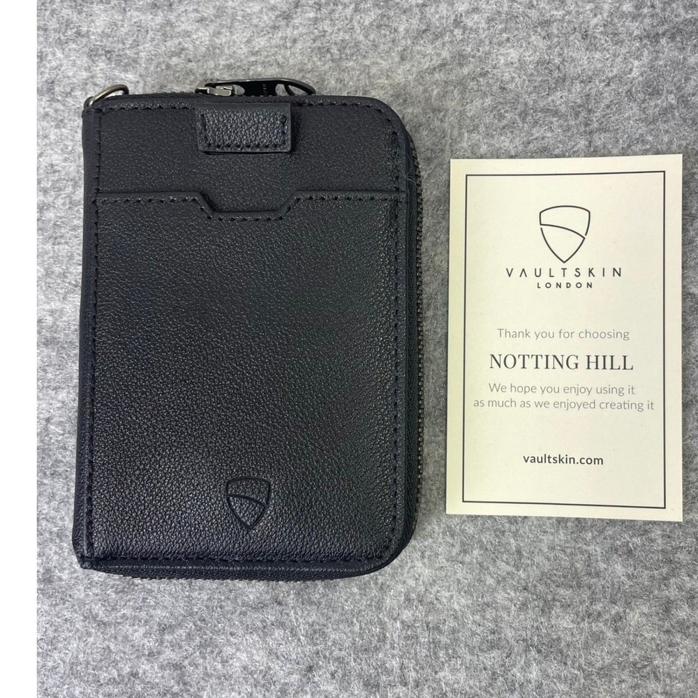 Vaultskin Notting Hill Black Leather RFID Zipper Wallet Card Holder Mens Womens